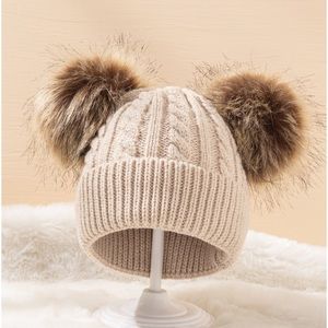 🎉 Beige Tan Cream Faix Fur Pom Knit Beanie Spring Fall Winter Cold Weather Hat